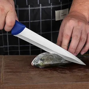 Vente en gros lame en acier inoxydable couteau tranchant pour couper le poisson manche solide jaune ensemble de couteaux à filet de pêche