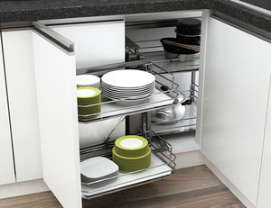 Direct usine : Accessoires fonctionnels en verre à 2 niveaux pour armoire de cuisine modulaire, organisateur de tiroir d'angle aveugle, panier d'angle magique - Product Image 1