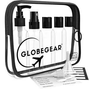 Garrafas de viagem aprovadas recipientes de tamanho à prova de vazamento para kit de viagem de produtos de higiene pessoal com bolsa de viagem de líquidos