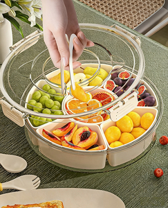 Contenitore Rotondo Girevole per Alimenti in PET, <span class=keywords><strong>Scatola</strong></span> Sigillata per Snack e Frutta con Manico - Product Image 1