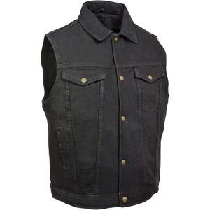 2025 Leather Men's Snap Front <b>Denim</b> <b>Vest</b> W/Shirt Collar Windproof Plus Size Outer Wear in <b>Black</b> or Blue DM1331 - Product Image 1