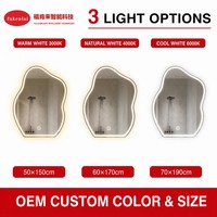 Miroir de salle de bain Fullkenlight à LED rétroéclairé, forme ondulée irrégulière, sans cadre, à fixation murale, avec fonction anti-buée