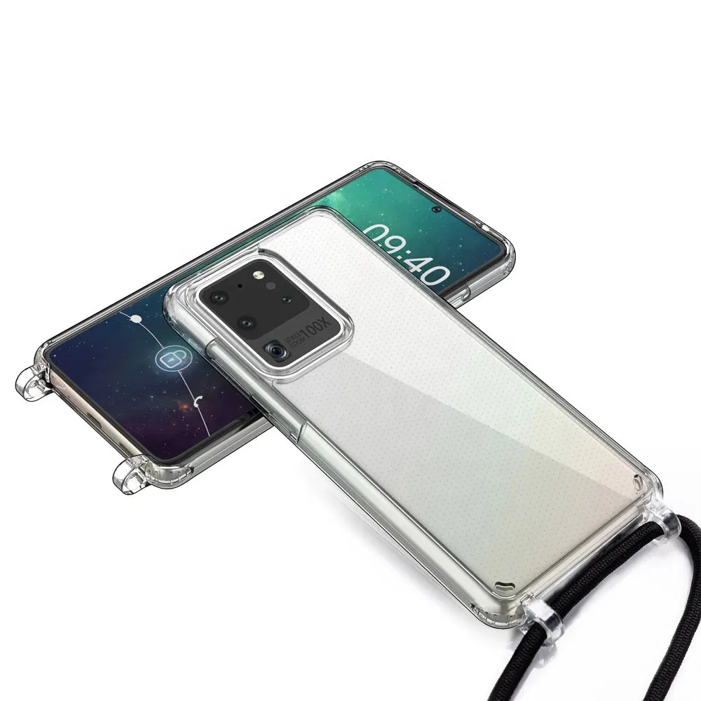 New Clear PC TPU Hybrid Shockproof Cover For Samsung Galaxy Note 20 S21 S20 Ultra Case With Hook Hole For Rope