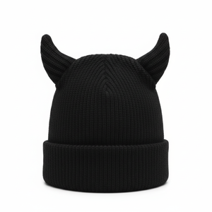 หมวกถักปีศาจพร้อมเขาหมวกสีดำล้วนหมวกกันหนาวแบบปรับแต่งได้2025ยอดนิยม - Product Image 1