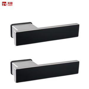 Tianyi Matte Black Satin Silver Door Handle Lever Lock <b>Square</b> Flat Bar Modern Interior Bedroom Wooden Hardware Set - Product Image 1