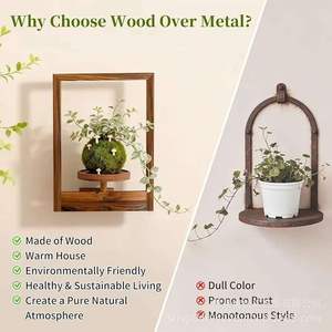 <b>Rustic</b> Style Wall Planter Holder <b>Wooden</b> Rectangle Single Layer Wall Mounted For Indoor Plant Display Home Decor - Product Image 3