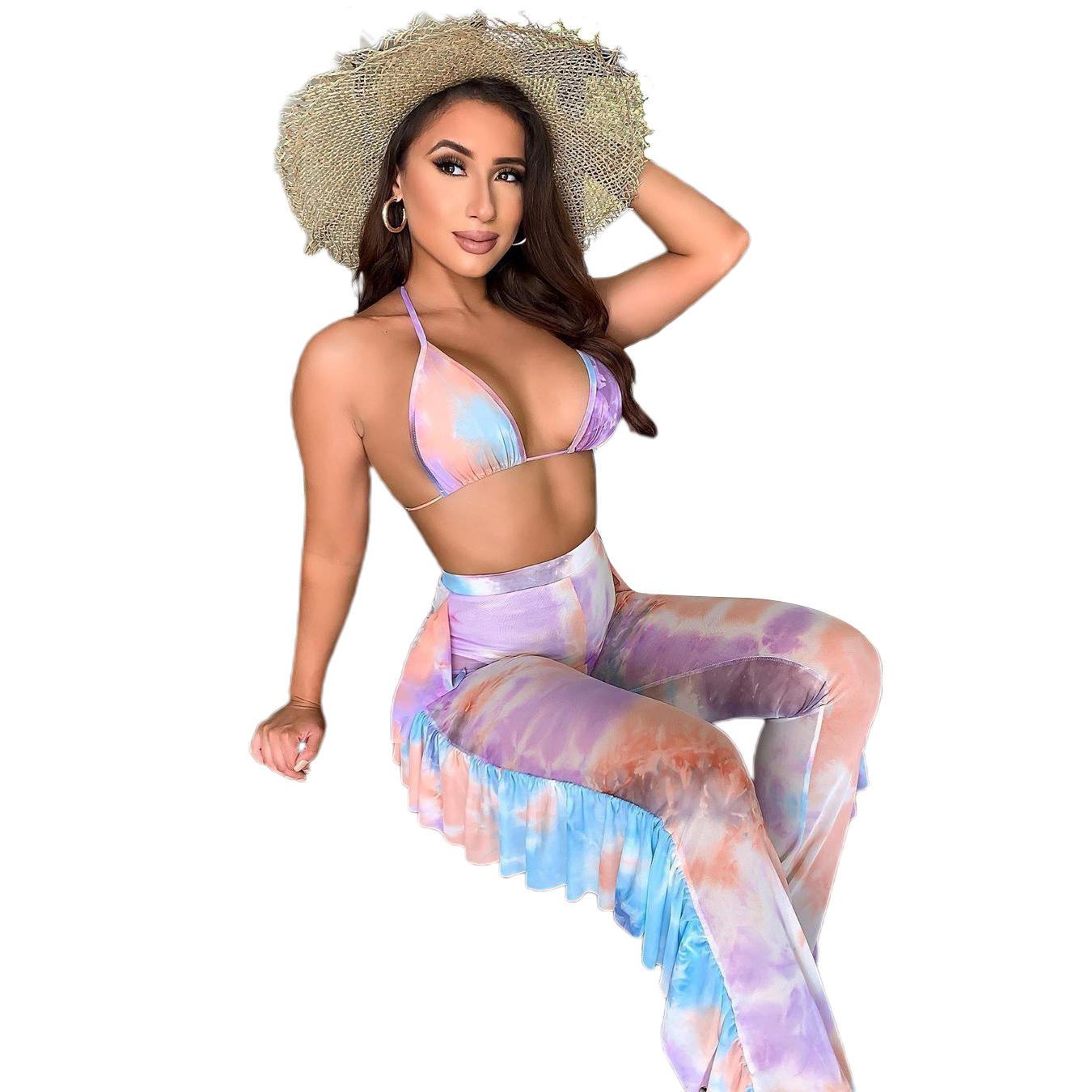 Sexy Beach Cover up Pant Set Transparent Summer Swimwear