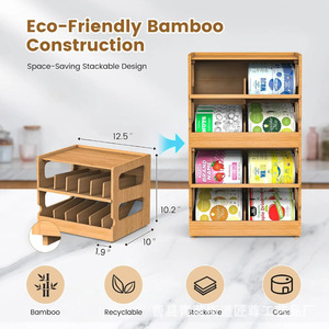 Bamboo Can Organizer Rack 2 Tier Stackable Storage For Canned Food Pet Human <b>Desktop</b> Organization - Product Image 5