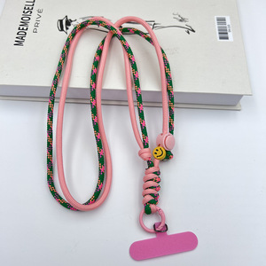 Sangle de téléphone réglable pour cou et bandoulière, 120 cm, multicolore contrastée, avec breloque et clip de fixation, logo personnalisé - Product Image 4