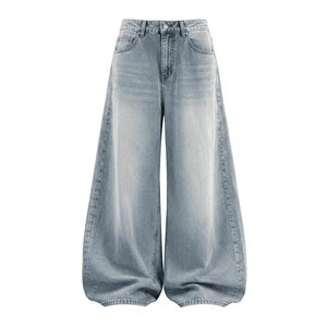 Vaqueros de mezclilla de cintura media y pierna ancha, de algodón, lavados a la piedra, de corte holgado, vintage, rasgados, estilo casual para mujer, estilo otoñal, de Bangladesh - Product Image 5
