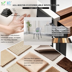 <span class=keywords><strong>Chaise</strong></span> de salle à manger OKAY en tissu gris avec dossier incurvé, pieds en métal noir, chaises de salle à manger modernes pour la maison et les restaurants - Product Image 2