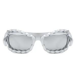 Riff - Rectangle Irregular Twisted Thick <b>Frame</b> Futuristic Sunglasses - Product Image 4