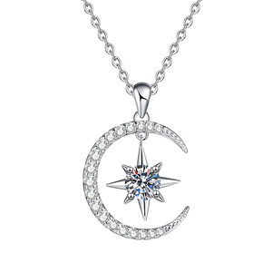GRA Certification S925 Sterling Silver Platinum Plated Crown Cauliflower Chain Children's Necklace Moissanite Pendant <b>Star</b> <b>Light</b> - Product Image 1