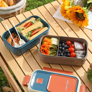 Portable Students Lunch <b>Box</b> for Adults Kids Bento <b>Box</b> with Handles 2-Compartment School Children Lunch <b>Box</b> with Spork 1100ml - Product Image 2