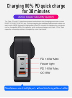 Prise murale britannique à 3 broches, 3 ports USB-C et USB-A, PD3.1, QC3.0, 4.0, PPS, PD 300W, station de charge rapide GAN pour téléphone portable, ordinateur portable