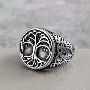 Yunnique Vintage Nordic Stainless Steel Round Geometric Men's Ring <b>Tree</b> of Life Celtic Knot Design Gift Jewelry - Product Image 1