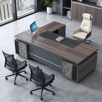 Bureau de direction moderne de luxe de grande taille, de couleur foncée, personnalisable, avec un grand plateau et un cabinet
