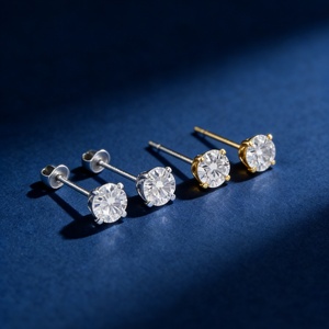 Gegia प्रमाणित 0.5-3 कैरेट लैब में उगाई हुई हीरे की बालियां 4 प्रांग हीरे के अंदर ठोस सोने की जलियां - Product Image 2