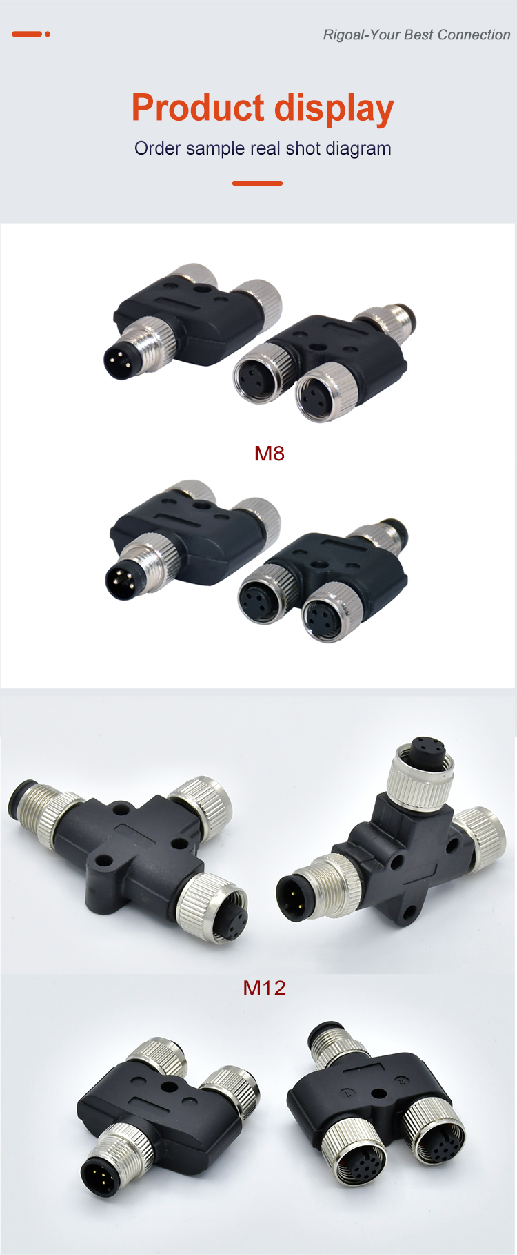 Waterproof M12 Y Connector Male To Female Sensor Actuator Connector