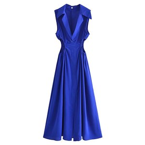 R40578S abito da altalena <span class=keywords><strong>grande</strong></span> colletto aperto in vita tinta unita moda donna all'ingrosso - Product Image 4