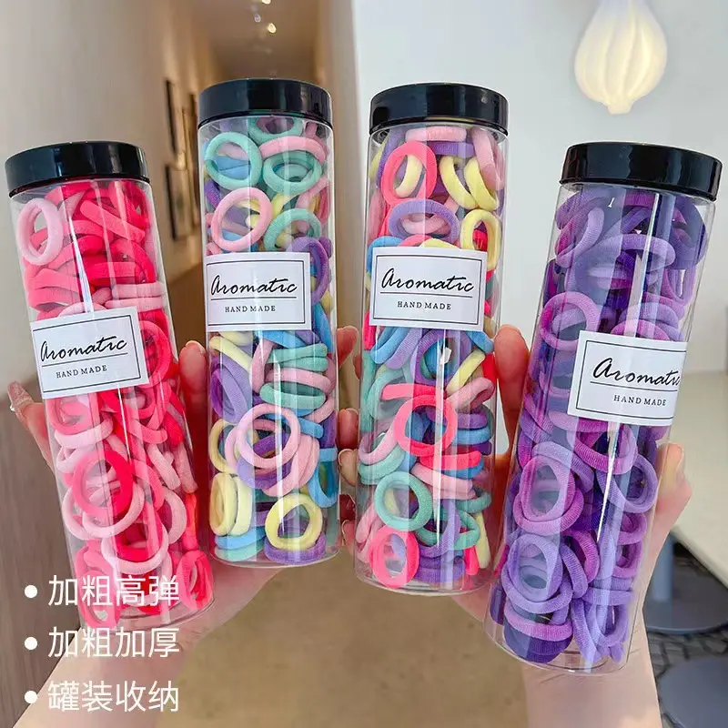 Discount Promotion New Customers 100 Strings A Can Korean Sweet Colorful Nylon High Elastic Head Rope Seamless Band Hair Ties
