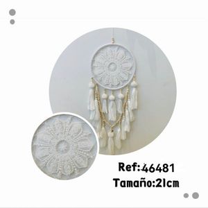 Acchiappasogni 21 cm in pizzo bianco con nappe e perline, decorazione da parete per la casa - Product Image 3