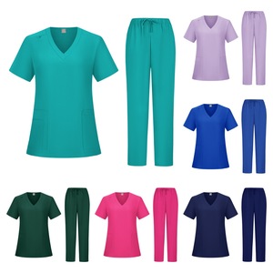 Women's Scrub Set Purple V Neck Short Sleeve Top With Pockets And Drawstring Pants For Hospitals Clinics Salons - Product Image 4