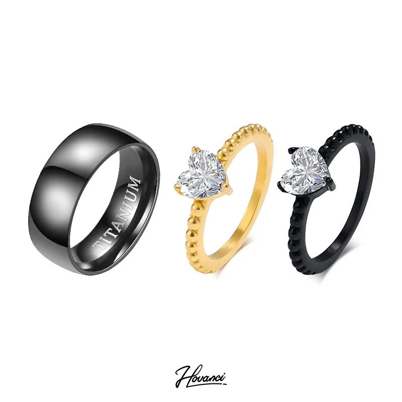 Hovanci Custom Mode Bruiloft Diamanten Ringen Rvs Verlovingspaar Ring Set