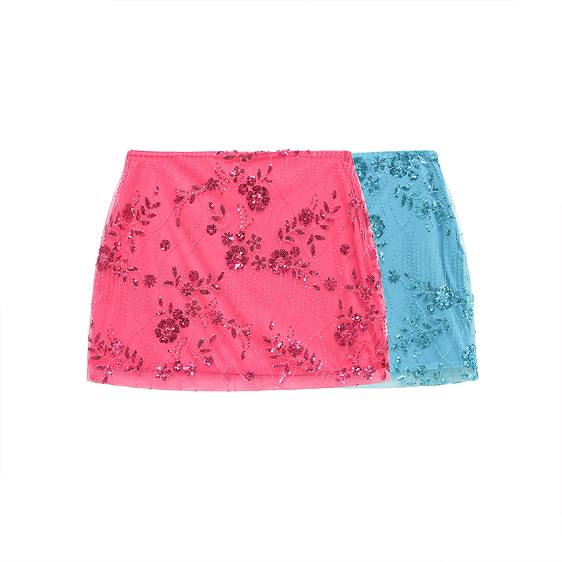 Falda De Largo Medio Plisada Denim De Algodón Rojo Vivo