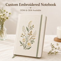 Carnet à couverture rigide en lin brodé de feuilles fraîches, personnalisé OEM ODM, pour étudiants et voyageurs