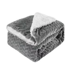 Wholesale 100% Polyester Solid and Soft Embossed Flannel Thick Fleece <strong>Blanket</strong> with Sherpa - Product Image 1