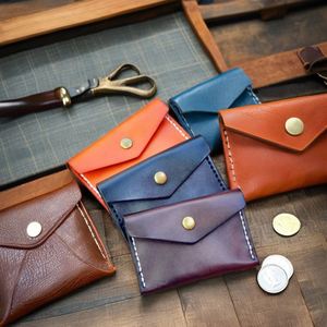 Portefeuille en cuir tanné végétal italien personnalisé BOSHIHOHO, couleur unie, style vintage, avec fermeture ouverte - Product Image 4