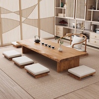 Table et chaises de salon de style japonais en bois massif avec espace de rangement, design personnalisable