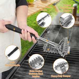 Cepillo para parrilla de 18 pulgadas sin cerdas, de alta resistencia, con triple resorte y raspador, mango largo, herramientas de cocina para exteriores, para horno - Product Image 2