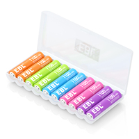 EBL Paquete de 10 Baterías Recargables AA de 1100 mAh Ni-MH, Baterías Pre-cargadas Doble A, Caja de 5 Colores