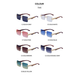 Lunettes de soleil rétro sans monture unisexe, verres PC UV400, branches effet bois léopard, design carré, protection solaire tendance pour voyage et conduite - Product Image 2