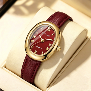 Nuovo <span class=keywords><strong>Orologio</strong></span> da <span class=keywords><strong>Donna</strong></span> Ovale 2026, Elegante con <span class=keywords><strong>Cinturino</strong></span> in <span class=keywords><strong>Pelle</strong></span> Rosso Vino, Movimento al Quarzo - Product Image 1