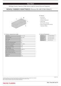 Condensateurs céramiques à haute capacité diélectrique et longue durée de vie Taiyo Yuden Marque MSASL168BB5106KTNB33 LMK107BBJ106KALT SMT 0603 X5R 10UF 10V 10% - Product Image 3