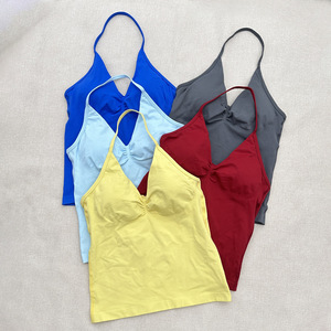 Top <span class=keywords><strong>Deportivo</strong></span> de Yoga sin Costuras para <span class=keywords><strong>Mujer</strong></span>, Cuello Halter Profundo en V, Compresión Ajustada, para Correr, Entrenamiento, Fitness, Venta al Por Mayor - Product Image 4