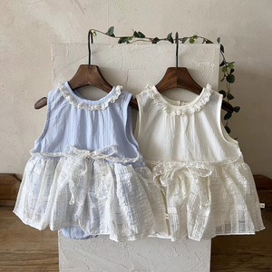 Nouvelle Robe Barboteuse Princesse à Carreaux Mignonne pour Bébé Fille 2026, en Coton Fin d'Été, Sans Manches - Product Image 1