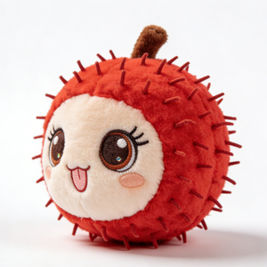 Almohada de peluche personalizada con forma de rambutan redondo, peluche de rambutan rojo con púas, pequeña rama de peluche marrón peluda en el centro superior - Product Image 1