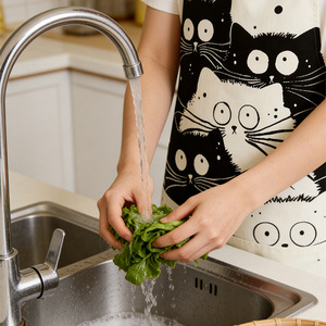 Delantal con diseño de gato en blanco y negro para adultos, uso en cocina, protección contra salpicaduras. - Product Image 3