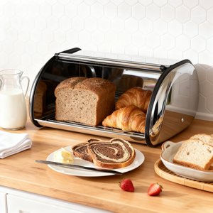 High Quality Modern Style <b>Kitchen</b> Bread Bin Stainless Steel Bread <b>Storage</b> Box with Lid Preserves Food Freshness - Product Image 1
