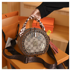 New Fashion Luxury Leather Round Bag Women Shoulder Bag Waterproof Crossbody <b>Purse</b> With Zippered Pockets - Product Image 3