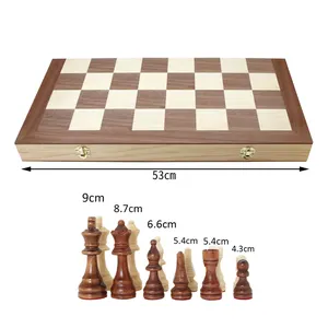 22.5 인치 대형 크기 53cm 접이식 나무 체스 세트 9cm 킹 높이 직접 제조 업체