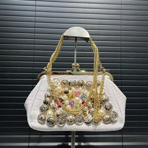 Sac fourre-tout de luxe élégant pour femme, sac à main de banquet magnifique avec décoration de bijoux en diamant et perles, sac à bandoulière simple - Product Image 2
