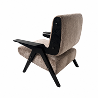 Fauteuil d'appoint de style Mid-Century, fauteuil lounge en tissu chenille beige taupe, structure en bois massif, accoudoirs en bois pour salon, hôtel