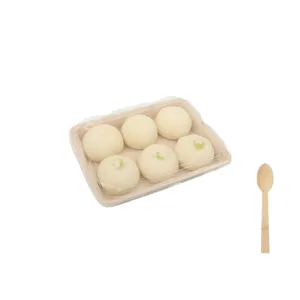 Plateau alimentaire biodégradable jetable avec couvercle, pâte de bambou écologique de haute qualité, bagasse carrée en forme de rectangle