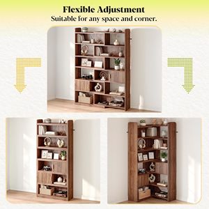 ตู้หนังสือไม้ทรงมุมทันสมัย SENYU พร้อมชั้นวาง 6 ชั้น ตู้เก็บของสำหรับห้องนั่งเล่น โฮมออฟฟิศ เฟอร์นิเจอร์แบบตั้งพื้น - Product Image 4