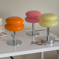 Lampe de table esthétique en forme de champignon orange, abat-jour en verre, à intensité variable, soufflée à la main, style moderne du milieu du siècle, lumière d'ambiance chaleureuse